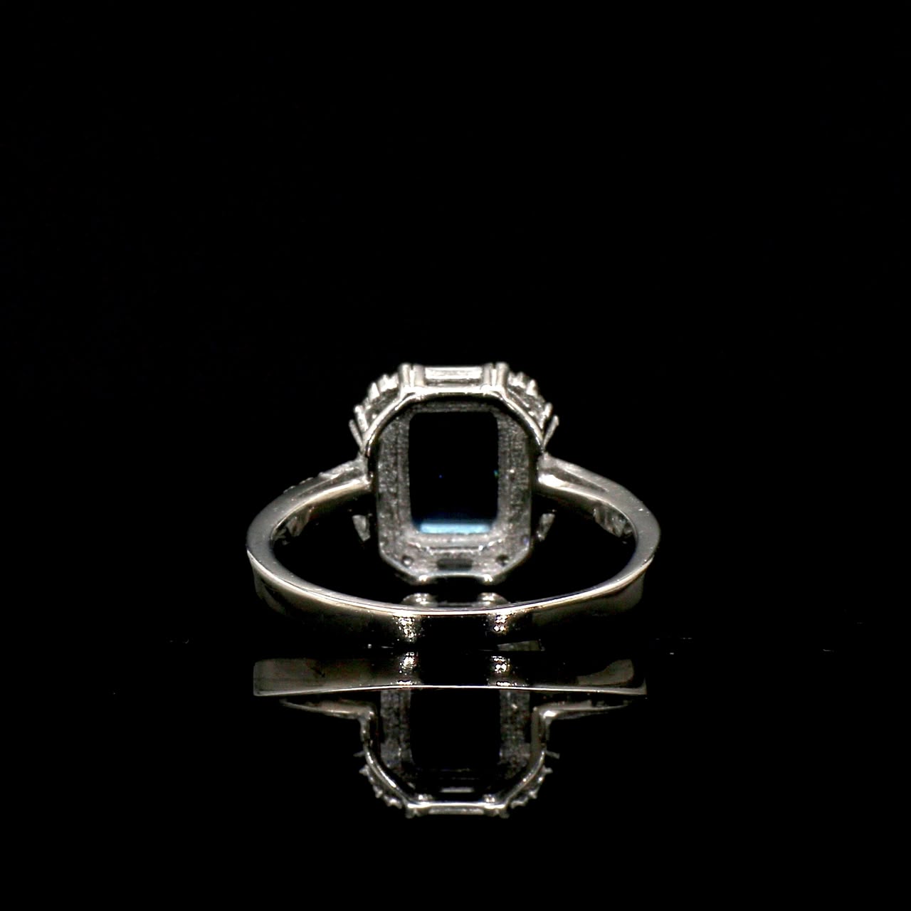 Emerald-Cut Blue Topaz Ring with Halo Setting, view 4