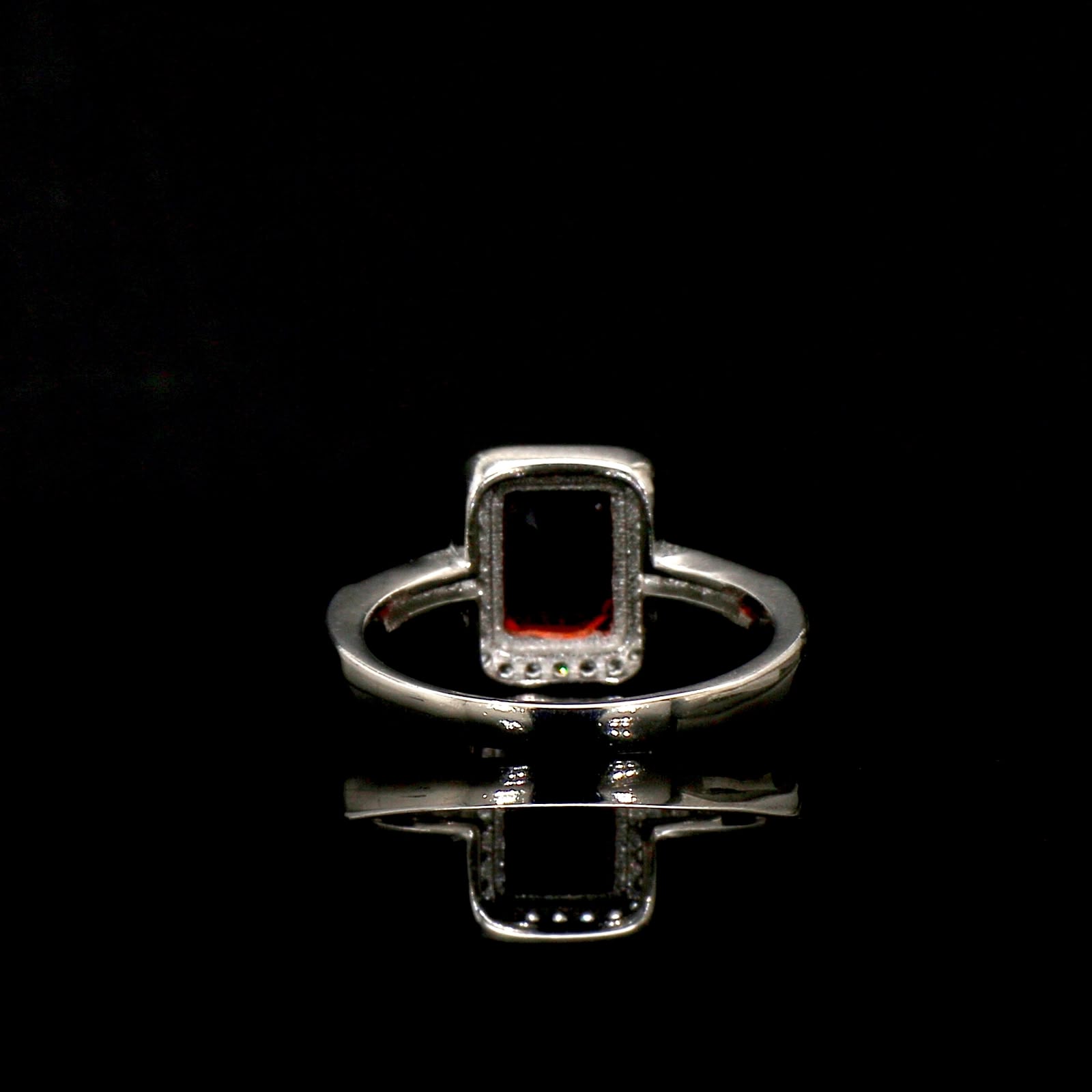 Red Garnet Ring — Emerald Cut, view 3