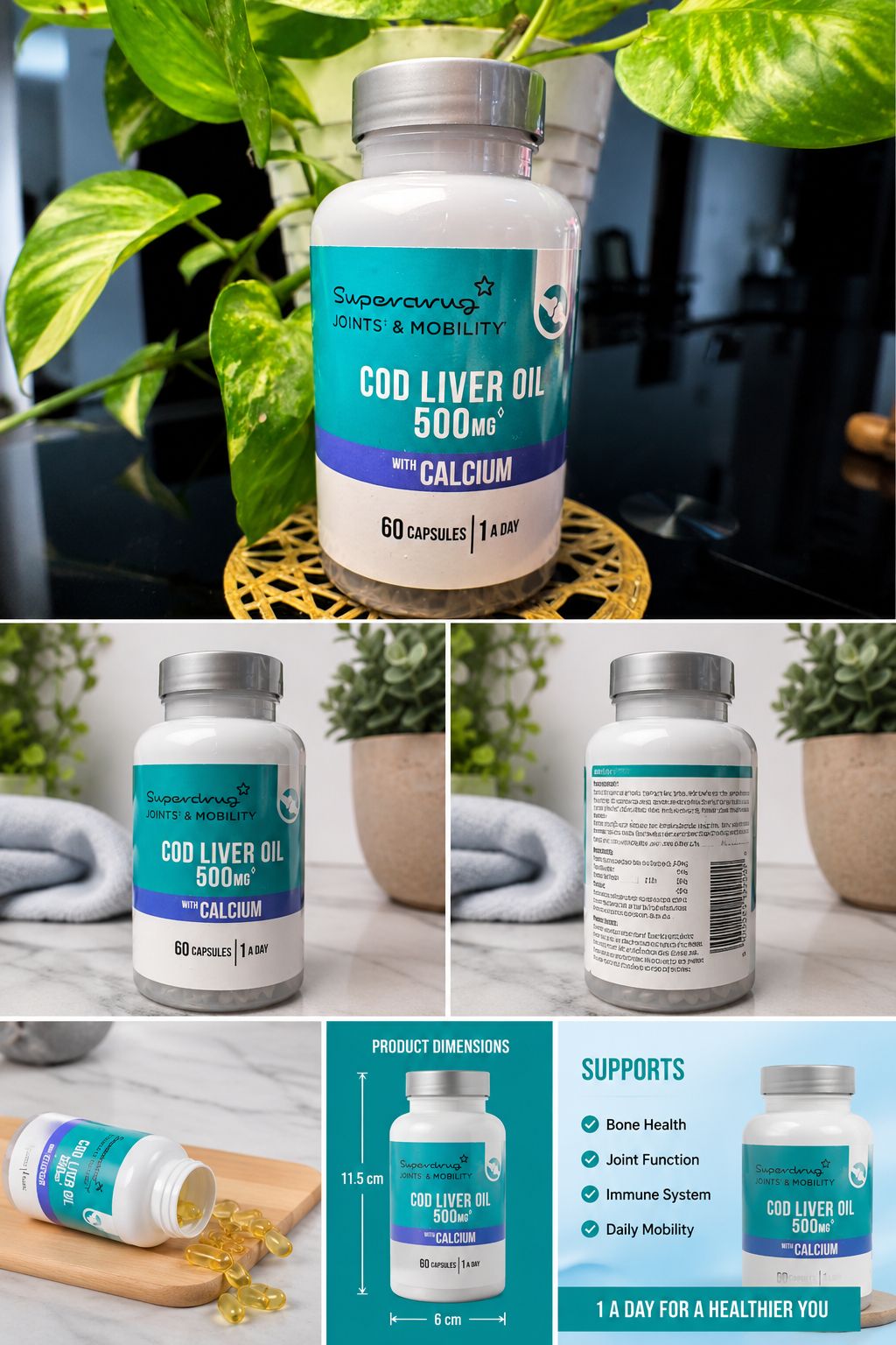 Superdrug Joints & Mobility Cod Liver Oil 500mg with Calcium 60 Capsules