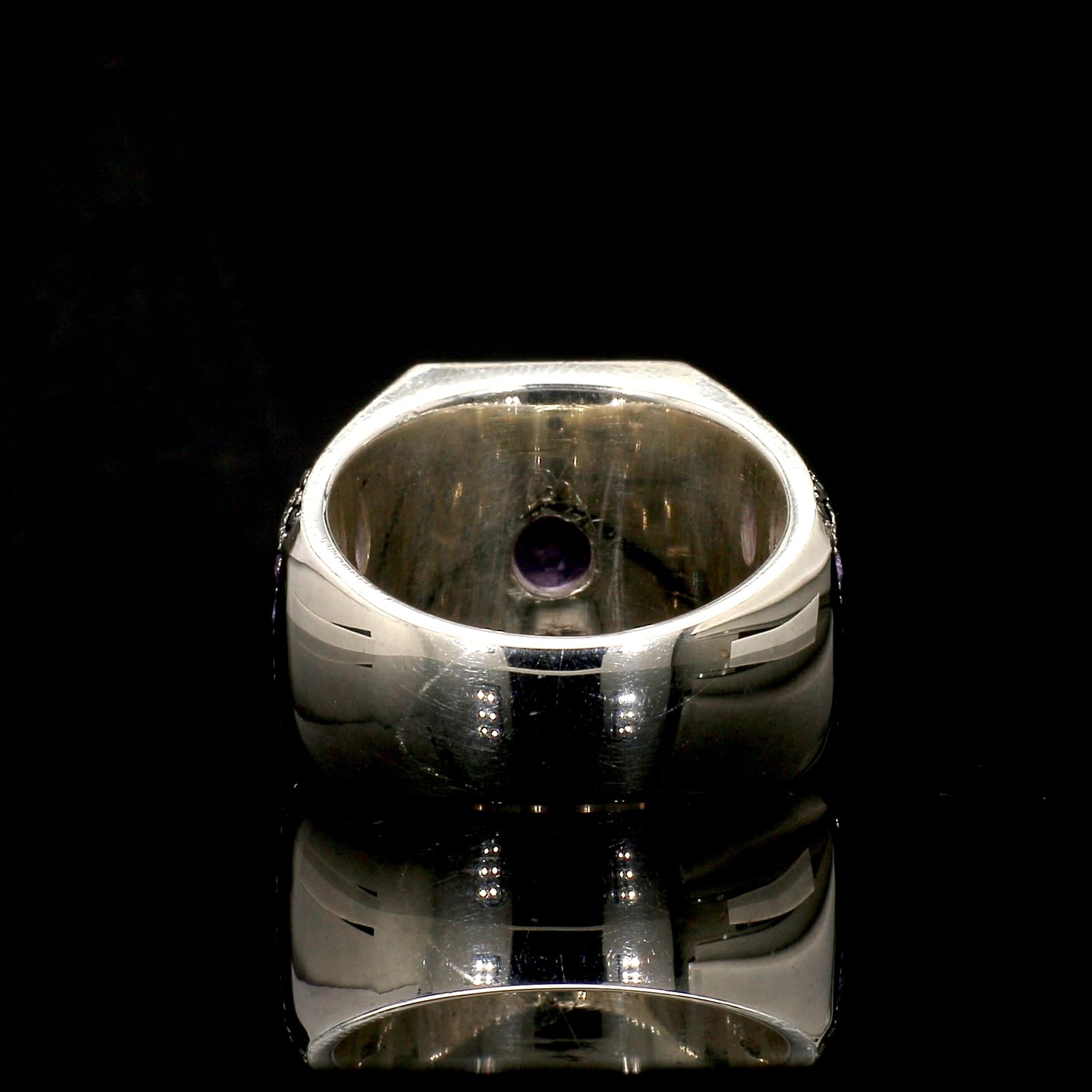 Amethyst and onyx mens Ring , view 4